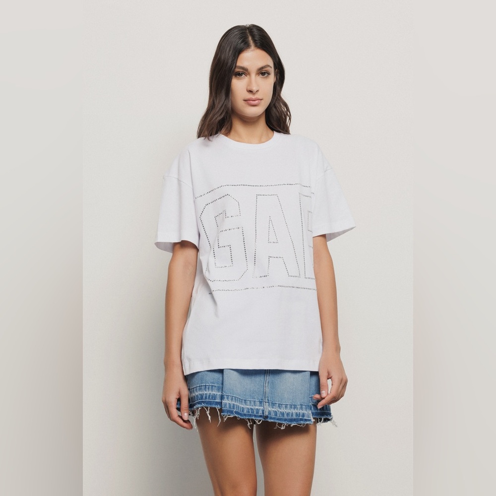 Gaëlle Paris Crew-neck jersey T shirt with rhinestones White size 1 Small